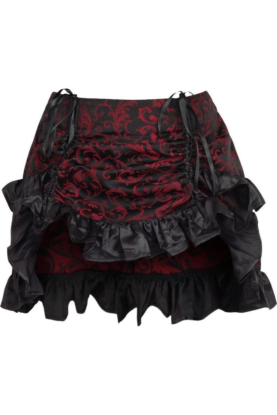 3347 Red/Black Brocade Ruched Bustle Skirt Curvy